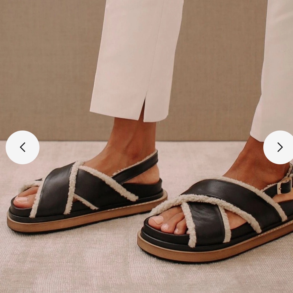 Alohas Black Leather Platform Sandals With Cream Shearling Trim